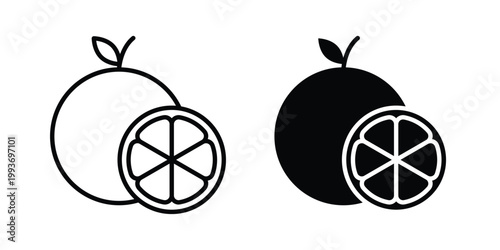Citrus fruit icon. Line and glyph solid vector collection.