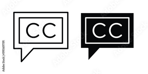 Closed caption icon. Line and glyph solid vector collection.