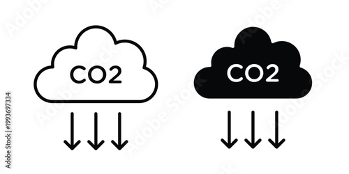co2 emission reduction icon. Line and glyph solid vector collection.