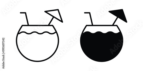 Coconut drink icon. Line and glyph solid vector collection.