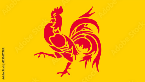 Bilde på lerret Wallonia State Flag Vector Illustration Walloon Rooster