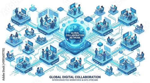 International labor day vector illustration of global digital collaboration network