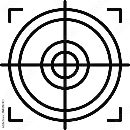 Simple black and white vector illustration of a target reticle graphic representing focus and aiming