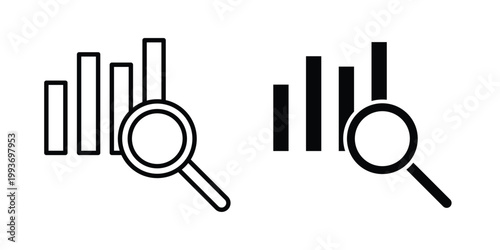 Data analysis icon. Line and glyph solid vector collection.