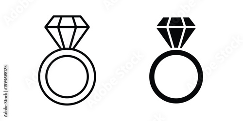 Diamond ring icon. Line and glyph solid vector collection.