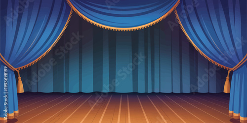 Red stage curtains on theater stage with spotlight lighting