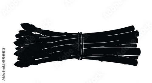 Fresh black asparagus bunch tied with twine on white background, healthy organic vegetable for cooking and nutrition