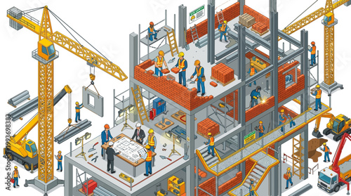 Construction workers celebrate international labor day with a vector illustration of a building site