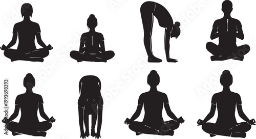 Celebrating yoga day diverse yoga poses silhouette collection for wellness and mindfulness