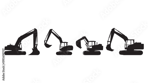 Excavator Silhouettes Moving Earth Isolated for Industrial Construction Concepts