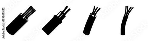 set of fiber optic cables with connectors flat design vector illustration