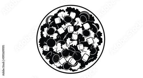 Salad bowl silhouette icon top view isolated on white background