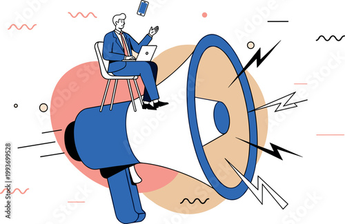 Illustration of Businessman speaking through megaphone announcement