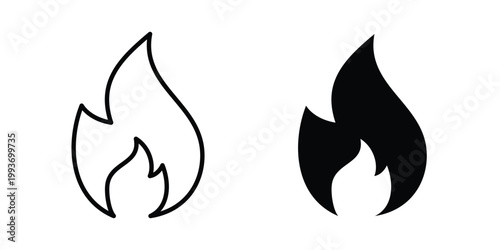Fire flame icon. Line and glyph solid vector collection.