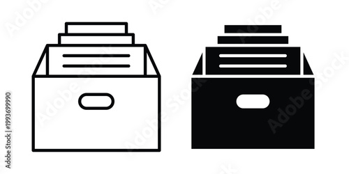 Folder box icon. Line and glyph solid vector collection.