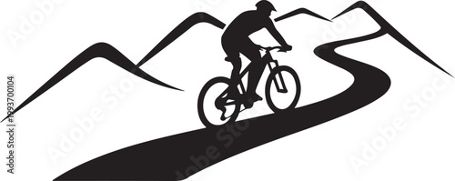 Biker on Winding Mountain Trail. Silhouette icon drawing vector