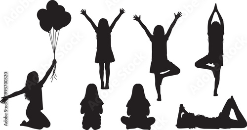 Celebrating international yoga day silhouette illustrations of diverse yoga poses