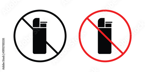 Forbidden lighter icon. Line and glyph solid vector collection.