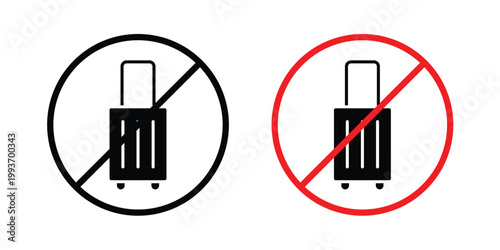 Forbidden luggage sign. Line and glyph solid vector collection.