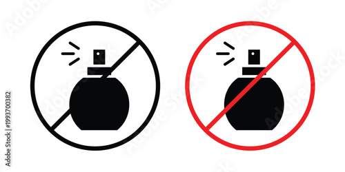 Forbidden perfume sign. Line and glyph solid vector collection.
