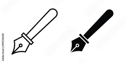 Fountain pen icon. Line and glyph solid vector collection.
