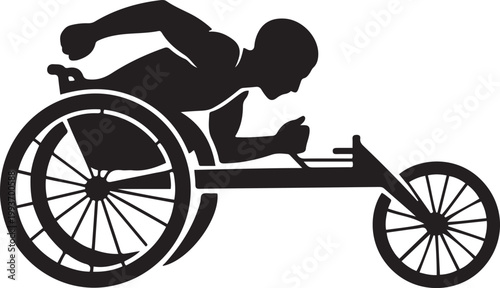 Wheelchair Sprint Para-Athlete Black Silhouette Icon Racing Adaptive Sports. Silhouette icon vector