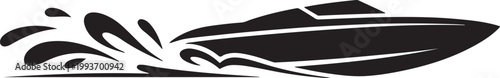 Speedboat Silhouette with Splashes Trailing. Silhouette icon vector