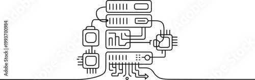 Data processing gear network icon continuous. one line Icon drawing