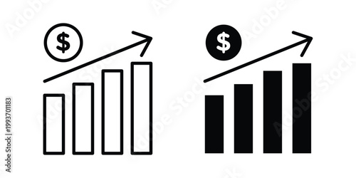 Growing profit icon. Line and glyph solid vector collection.