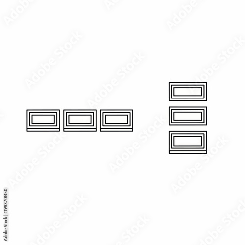Minimalist line icons featuring horizontal and vertical rectangular frames in a simple geometric layout.