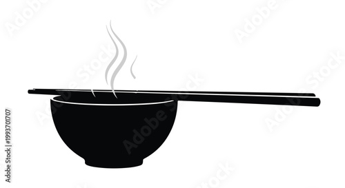Steaming bowl of food with chopsticks Asian cuisine meal healthy eating concept