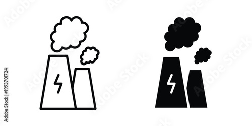 Heat power station icon. Line and glyph solid vector collection.