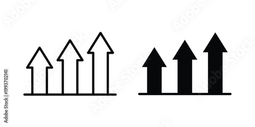 increase icon. Line and glyph solid vector collection.