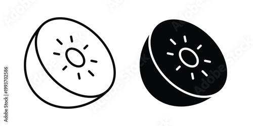 Kiwi icon. Line and glyph solid vector collection.