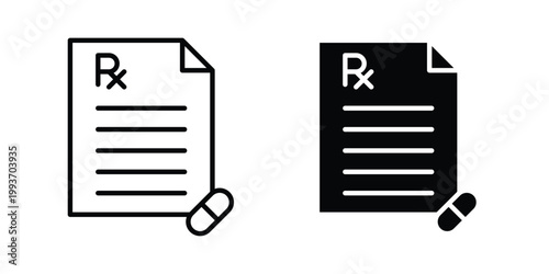 Medical prescription icon. Line and glyph solid vector collection.