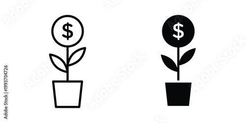 Money tree icon. Line and glyph solid vector collection.