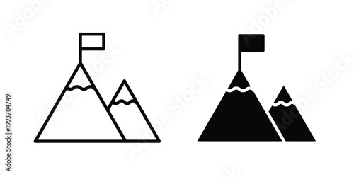 mountain peak icon. Line and glyph solid vector collection.