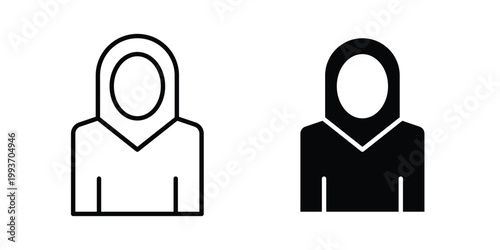 Muslim women icon. Line and glyph solid vector collection.