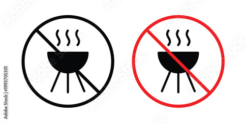 No barbecue sign. Line and glyph solid vector collection.