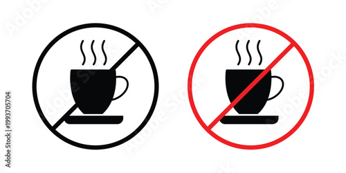 No coffee sign. Line and glyph solid vector collection.