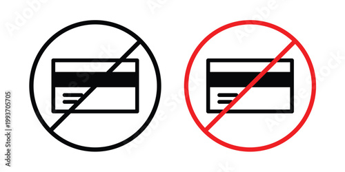 No credit card sign. Line and glyph solid vector collection.