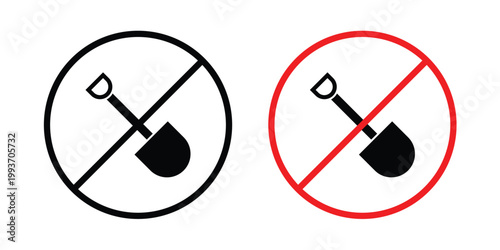 No digging sign. Line and glyph solid vector collection.
