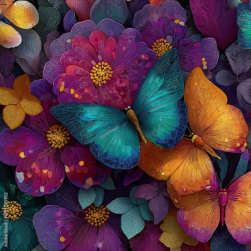 Colorful butterflies on flowers high resolution picture