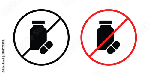 No drugs sign. Line and glyph solid vector collection.