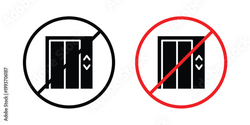 No elevator sign. Line and glyph solid vector collection.
