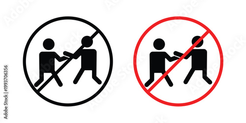 No fight sign. Line and glyph solid vector collection.