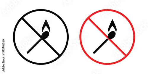 No fire sign. Line and glyph solid vector collection.