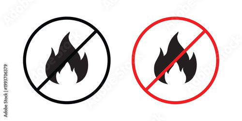 No fire sign. Line and glyph solid vector collection.