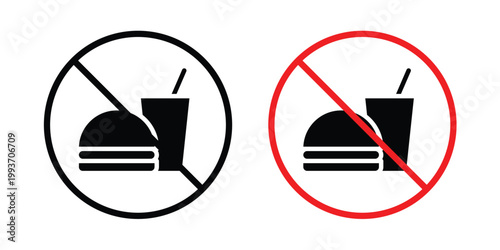 No food allowed sign. Line and glyph solid vector collection.