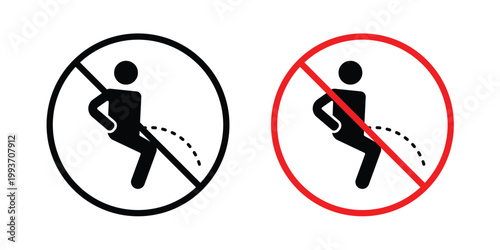 No peeing sign. Line and glyph solid vector collection.